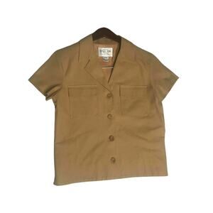 Oscar de la Renta Tan Cotton Button Front Jacket - Size 8